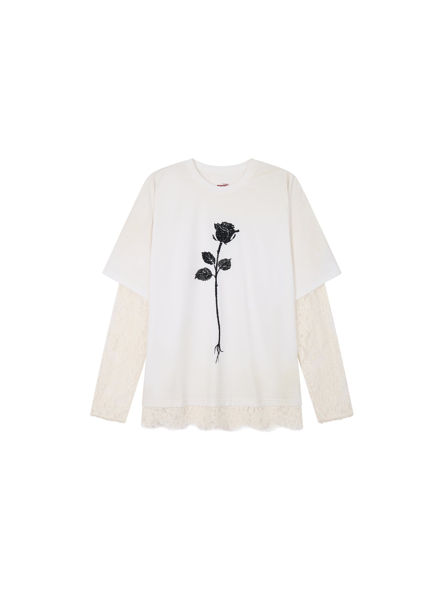 True Flower Sequin Embroidered Layered T-shirt