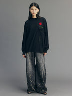Playful True Flower Lace Distressed Sweatshirt