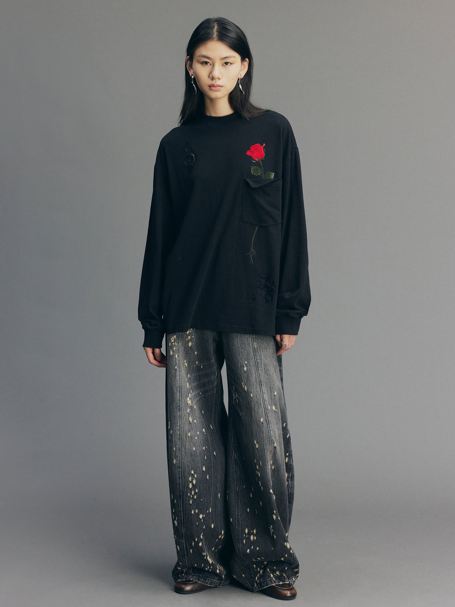 Playful True Flower Lace Distressed Sweatshirt