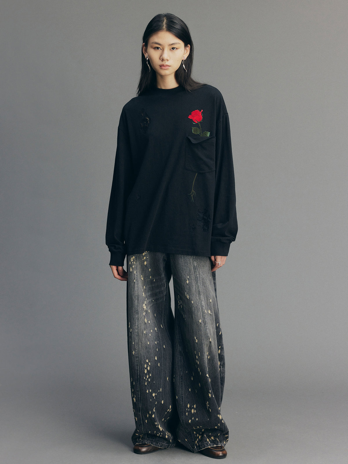 Playful True Flower Lace Distressed Sweatshirt