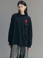 Playful True Flower Lace Distressed Sweatshirt