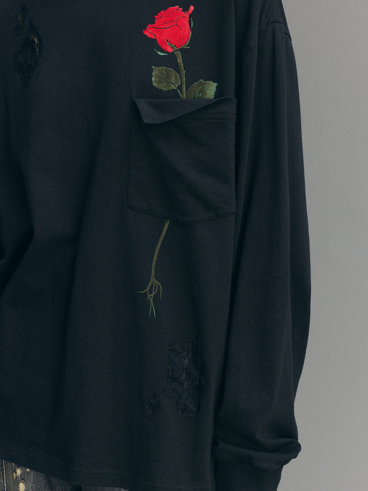 Playful True Flower Lace Distressed Sweatshirt