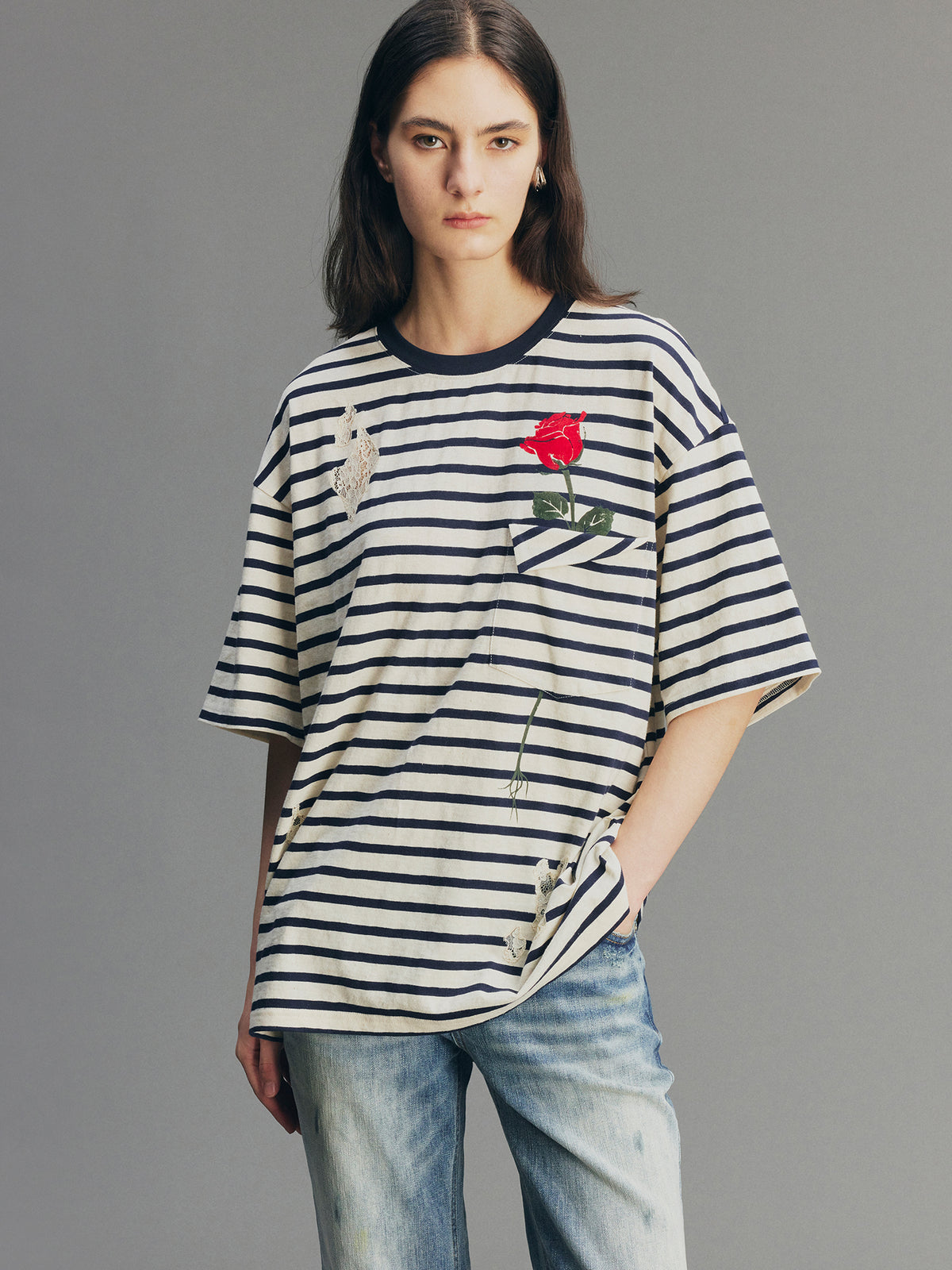 True Flower Lace Distressed T-shirt