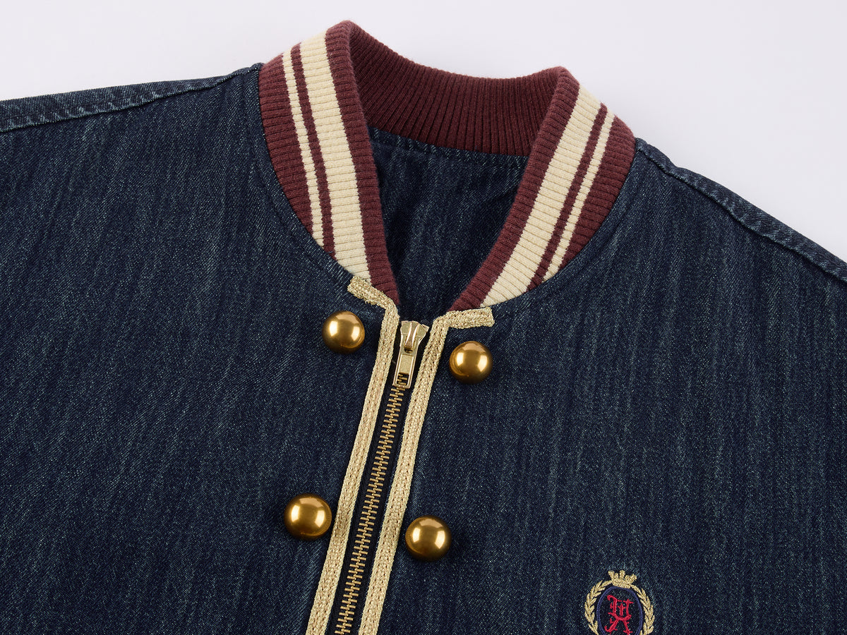 Vintage Romantic Military Denim Bomber Jacket
