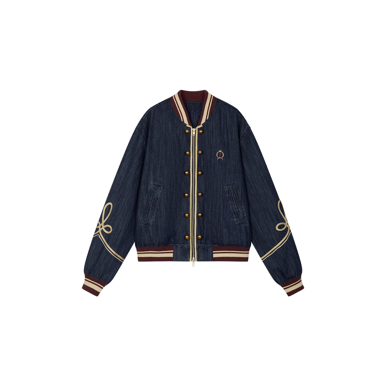 Vintage Romantic Military Denim Bomber Jacket