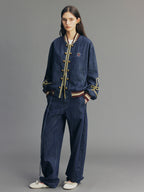 Vintage Romantic Military Denim Bomber Jacket