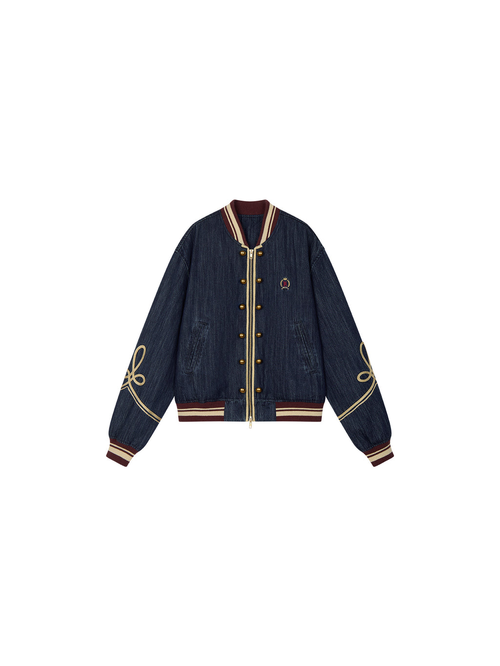 Vintage Romantic Military Denim Bomber Jacket