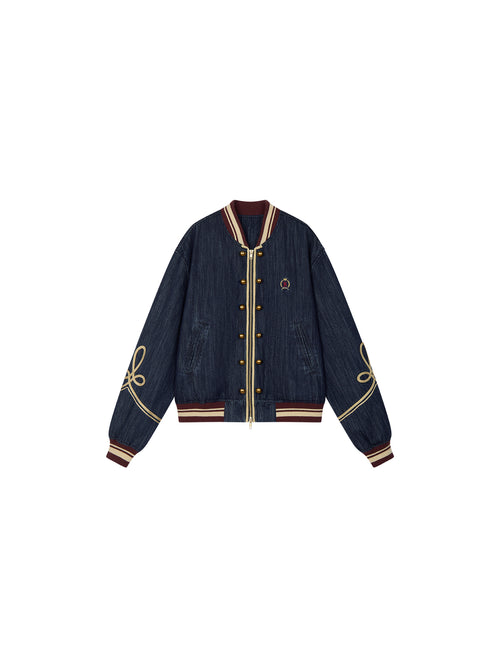 Vintage Romantic Military Denim Bomber Jacket