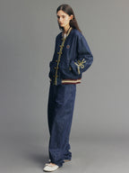Vintage Romantic Military Denim Bomber Jacket