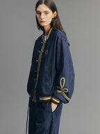 Vintage Romantic Military Denim Bomber Jacket