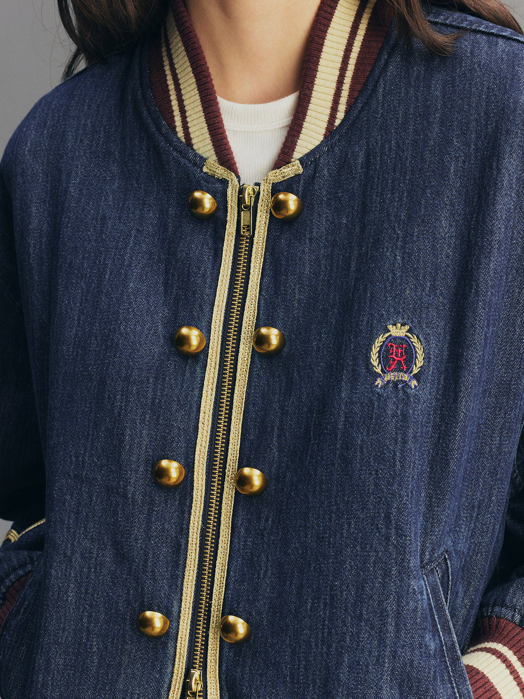Vintage Romantic Military Denim Bomber Jacket