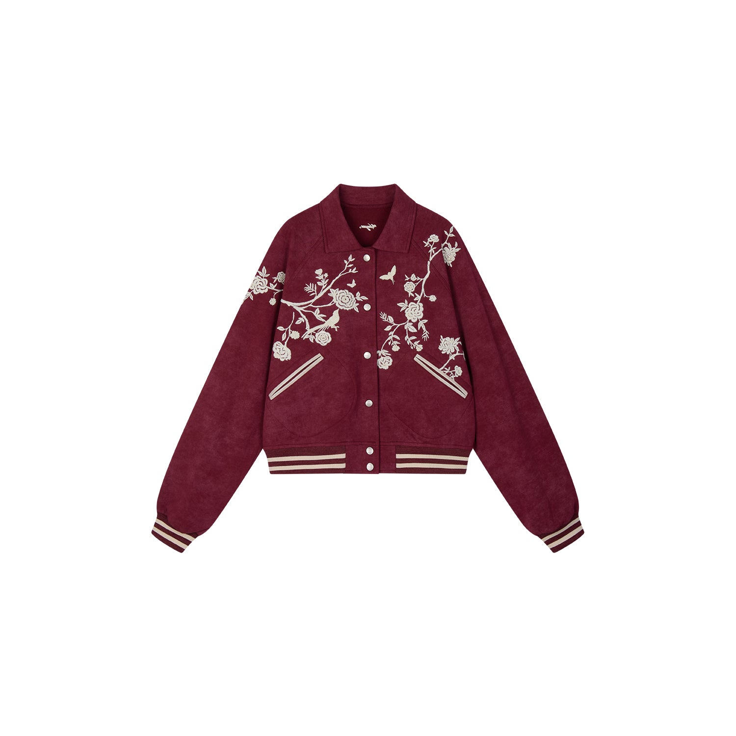 Vintage Embroidered Distressed Sweatshirt Jacket