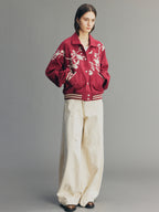 Vintage Embroidered Distressed Sweatshirt Jacket