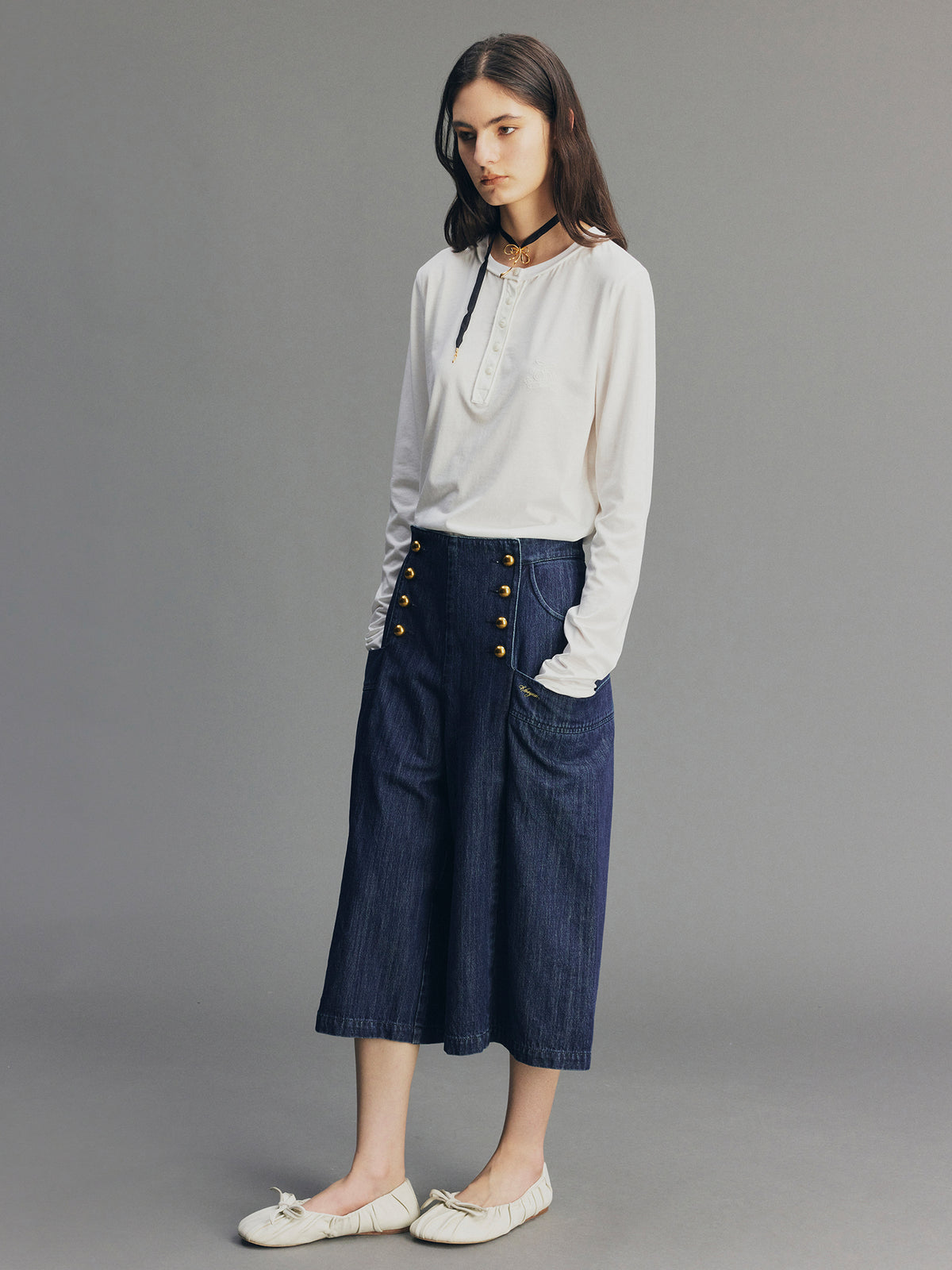 Vintage Romantic Military Denim Carpi Pants