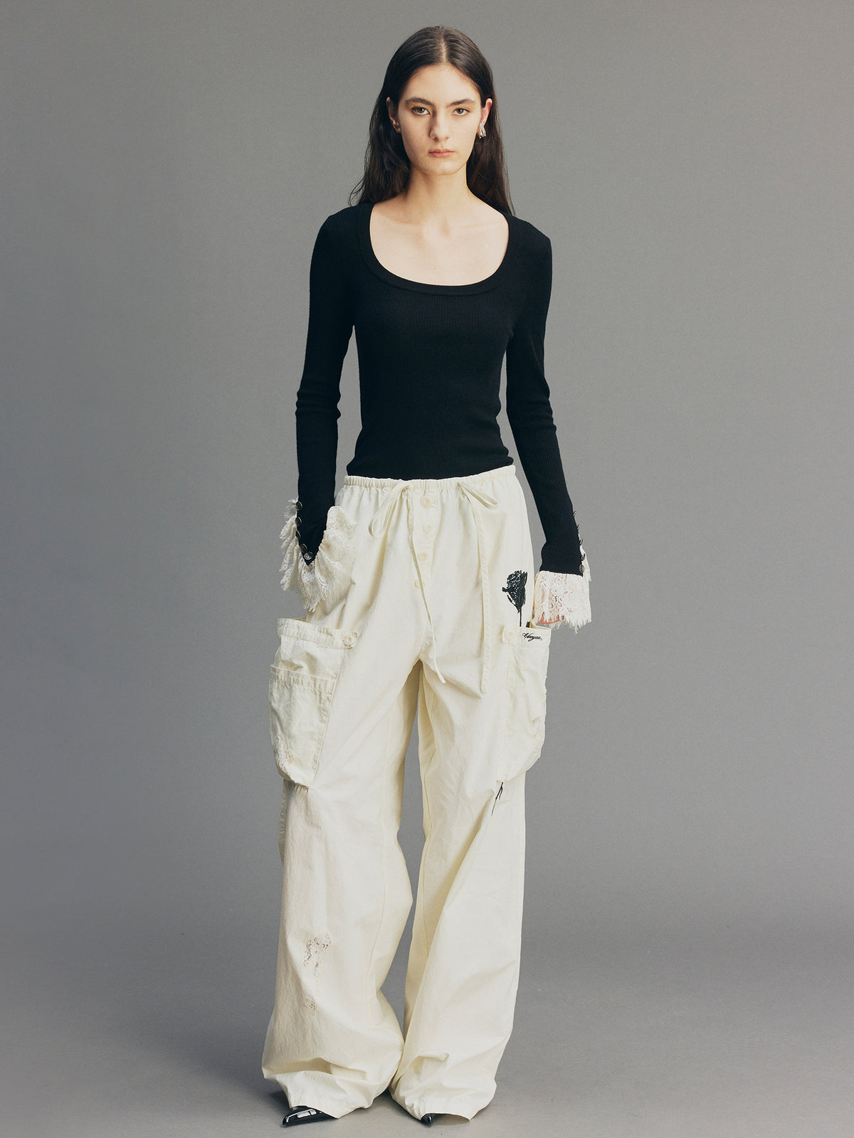 Beaded Rose Embroidered Pants