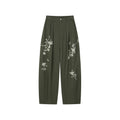 Vintage Embroidered Curved-Leg Pants