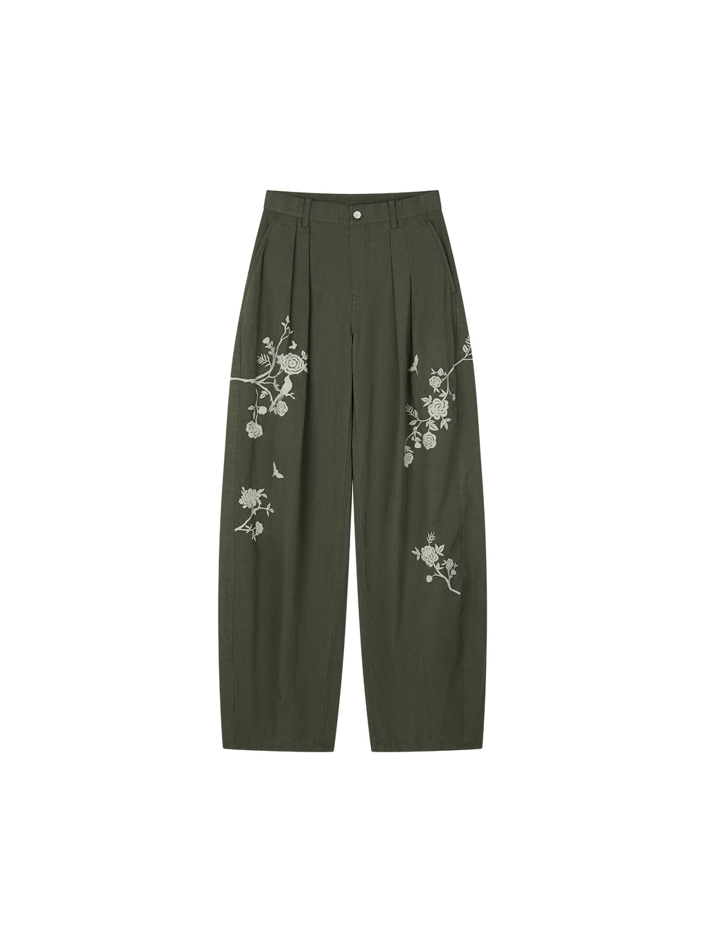 Vintage Embroidered Curved-Leg Pants