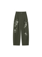 Vintage Embroidered Curved-Leg Pants