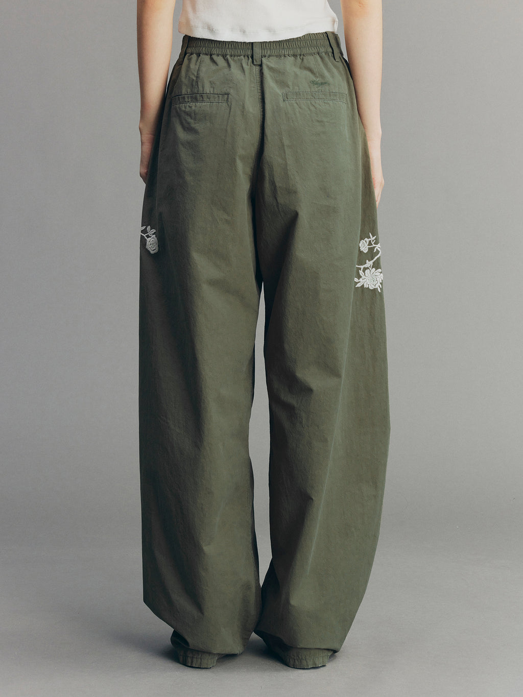 Vintage Embroidered Curved-Leg Pants