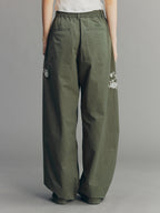 Vintage Embroidered Curved-Leg Pants