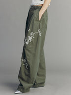 Vintage Embroidered Curved-Leg Pants