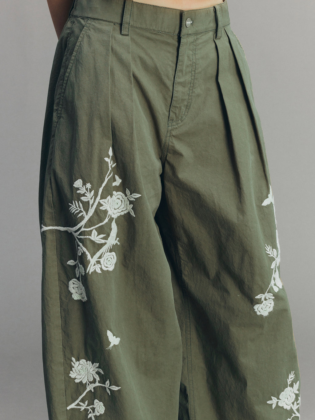 Vintage Embroidered Curved-Leg Pants