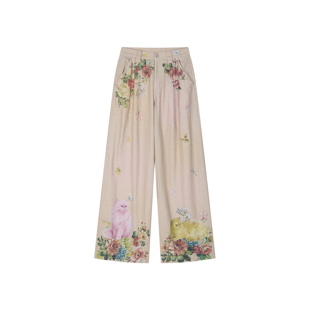 Fantasy Cat Print Straight Pants