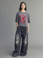 Distressed Rhinestone Five-Pocket Jeans