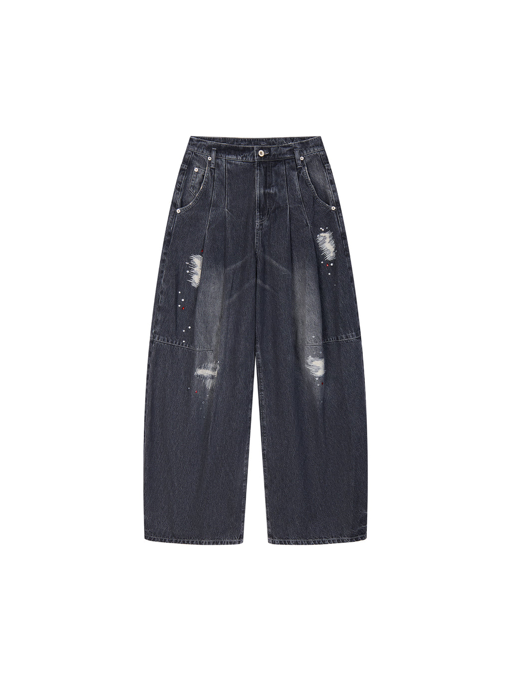 Distressed Rhinestone Five-Pocket Jeans