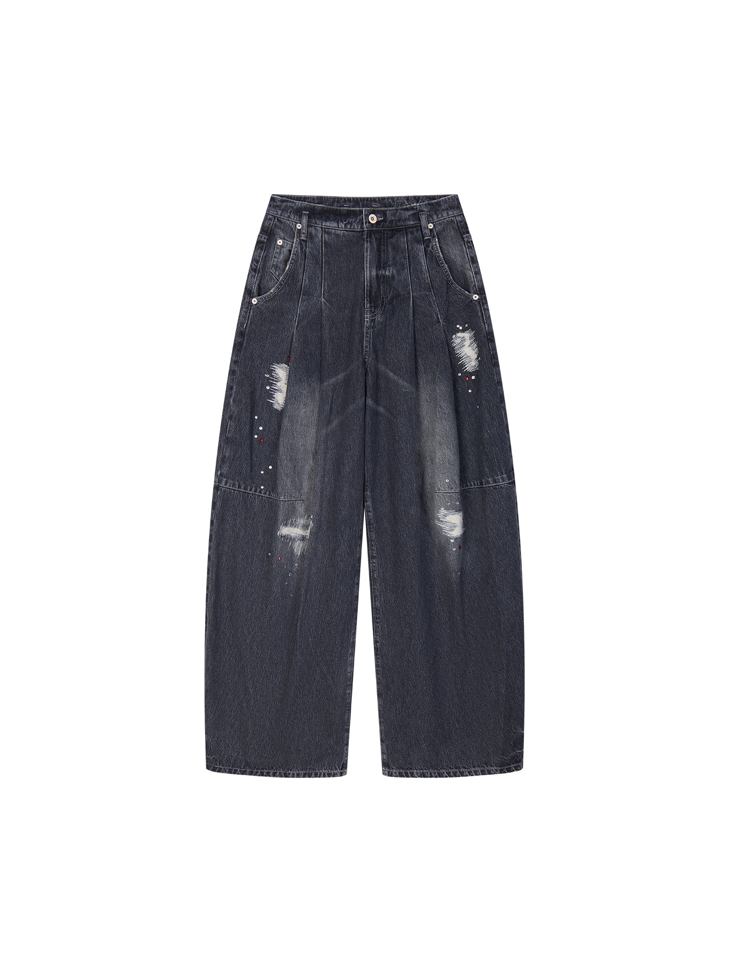 Distressed Rhinestone Five-Pocket Jeans