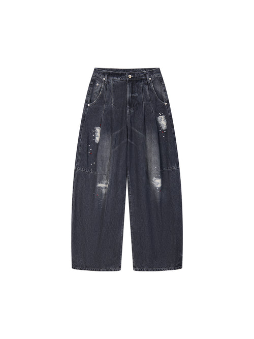 Distressed Rhinestone Five-Pocket Jeans
