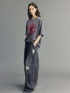 Distressed Rhinestone Five-Pocket Jeans
