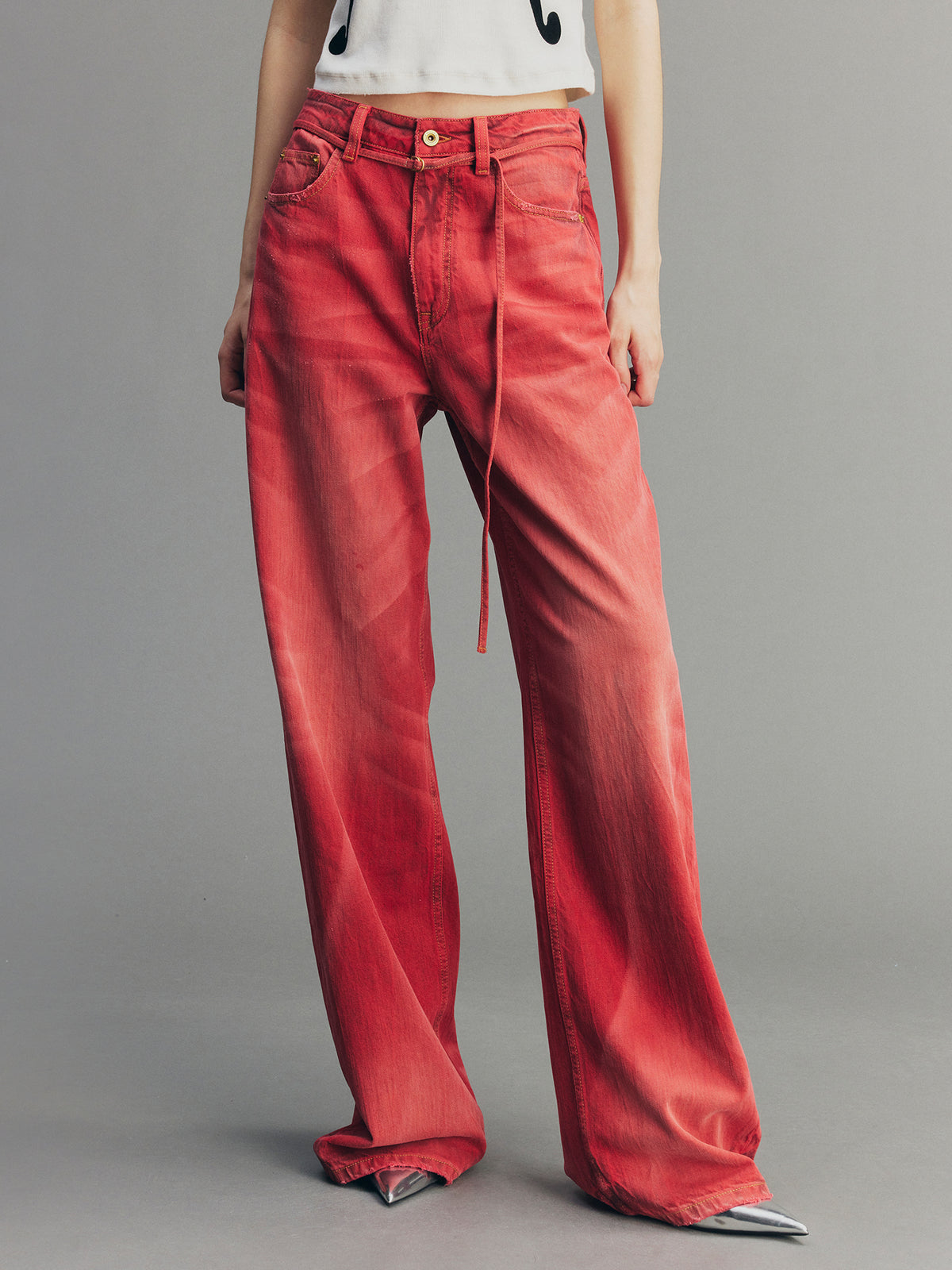 Rock Red Relaxed Straight-Leg Pants