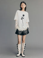 Edgy Genuine Leather Napoleon Military Shorts