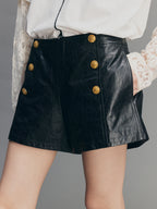 Edgy Genuine Leather Napoleon Military Shorts
