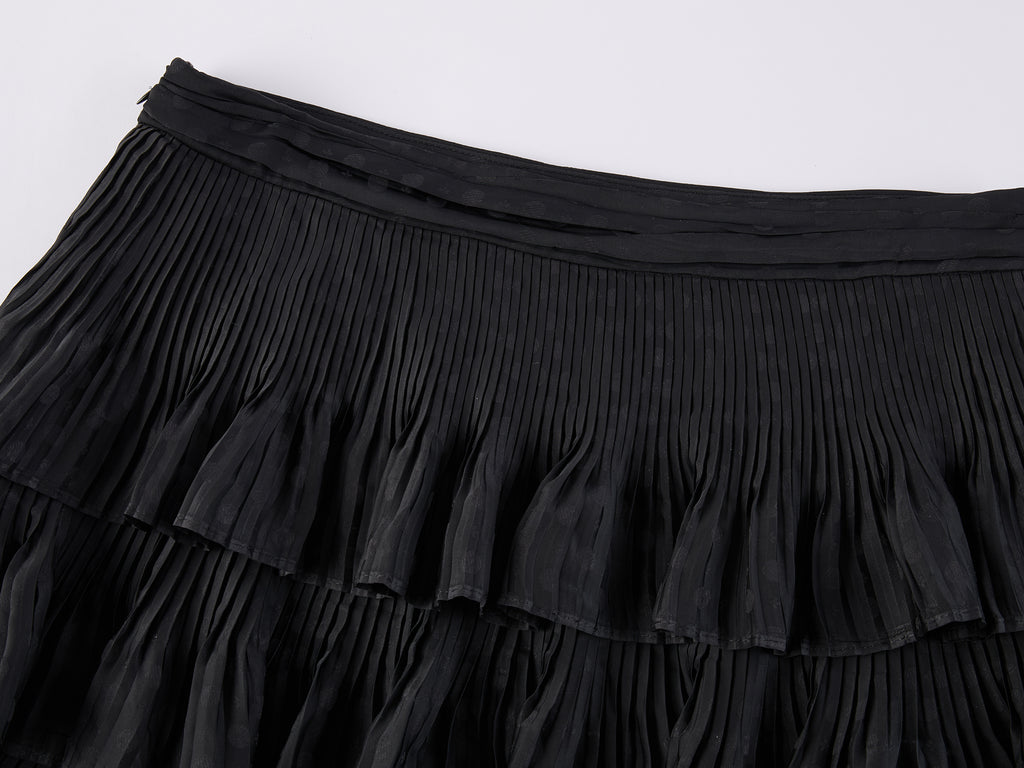 Vintage Glam Satin-Jacquard Tiered Skirt