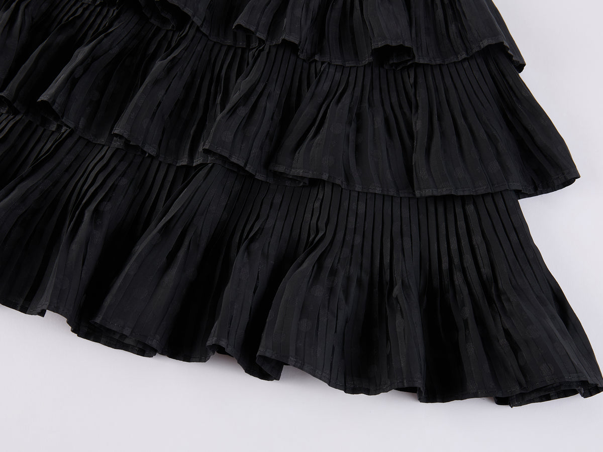 Vintage Glam Satin-Jacquard Tiered Skirt