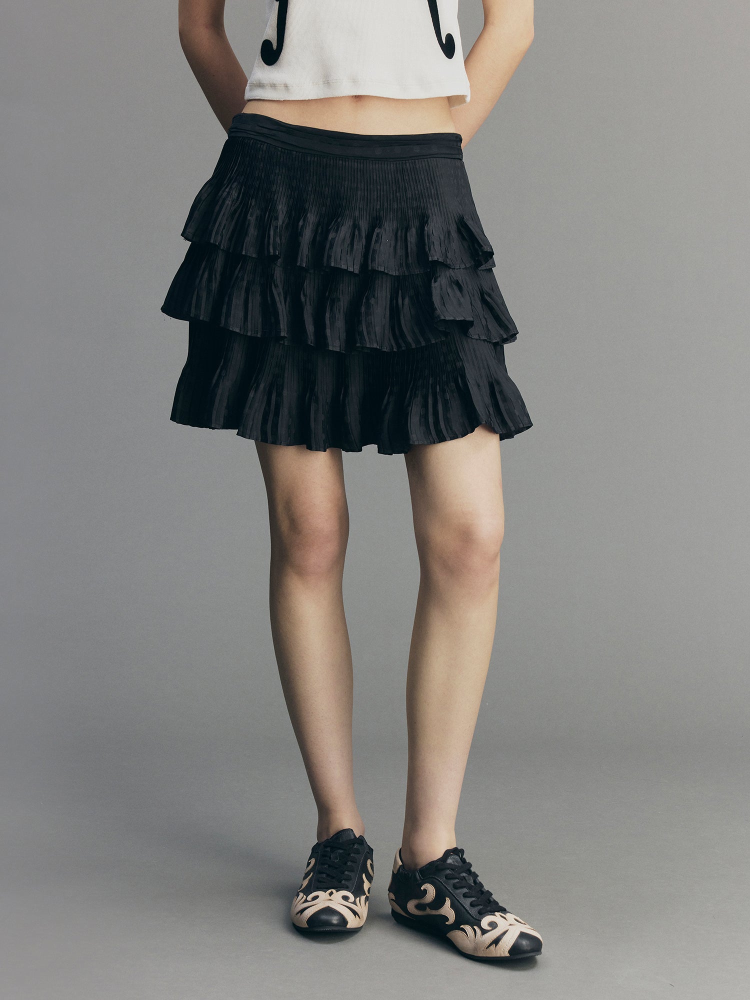 Vintage Glam Satin-Jacquard Tiered Skirt