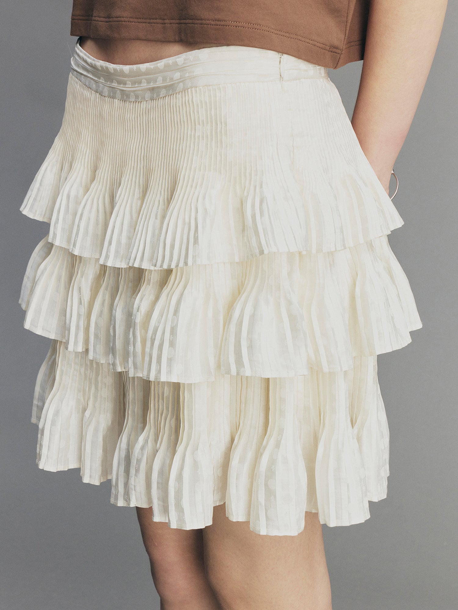 Vintage Glam Satin-Jacquard Tiered Skirt