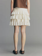 Vintage Glam Satin-Jacquard Tiered Skirt