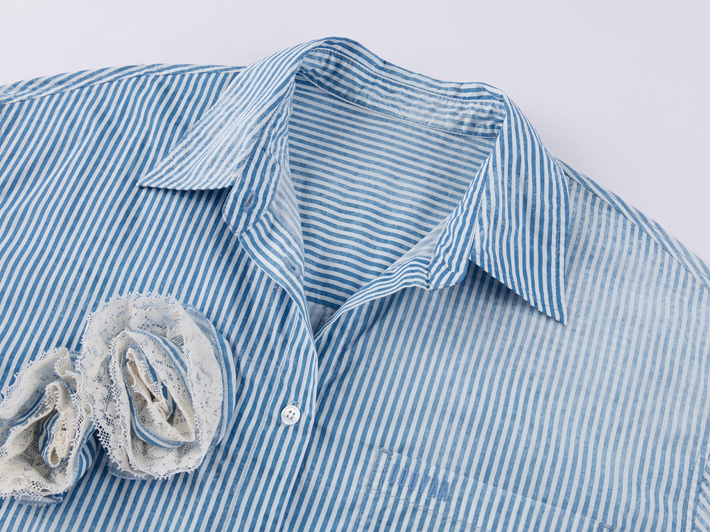 Romantic Lace Striped Shirt