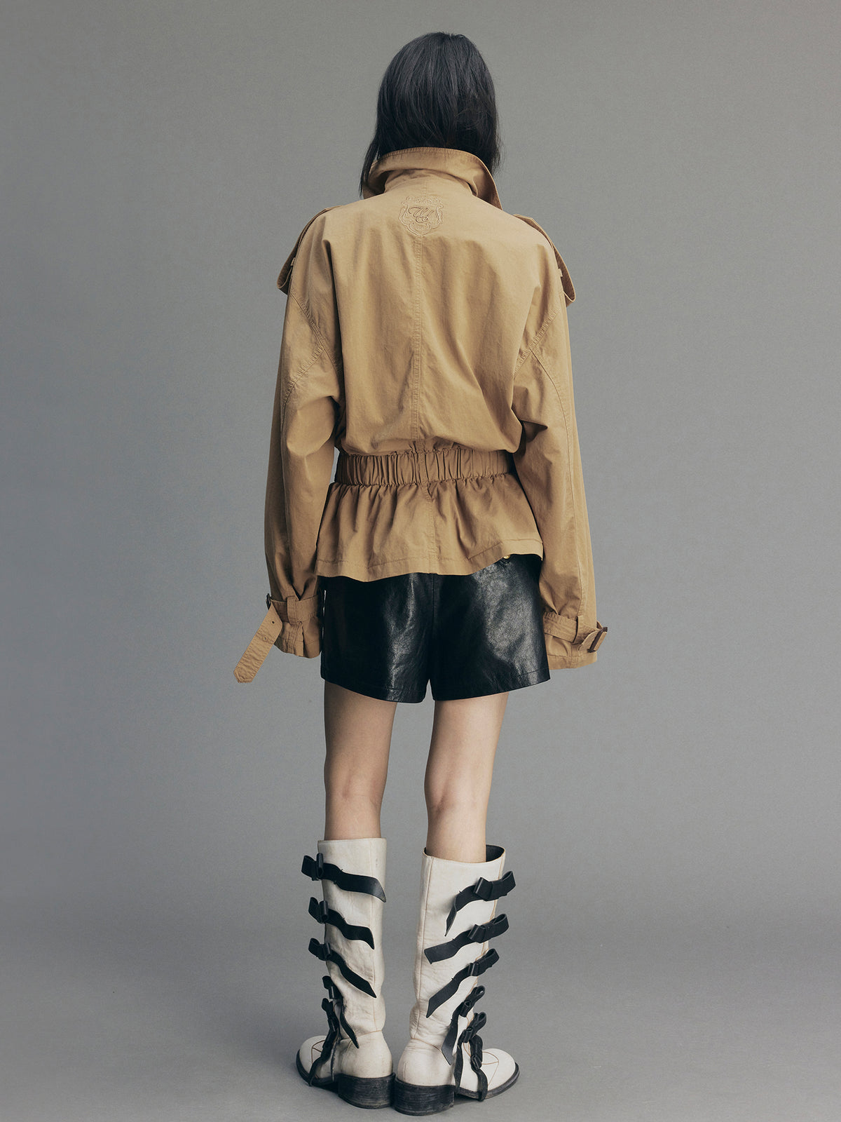 Playful Double-Breasted Stand-Collar Trench Coat