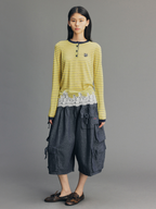 Sporty Cherry Lace-Embroidered Henley Sweatshirt
