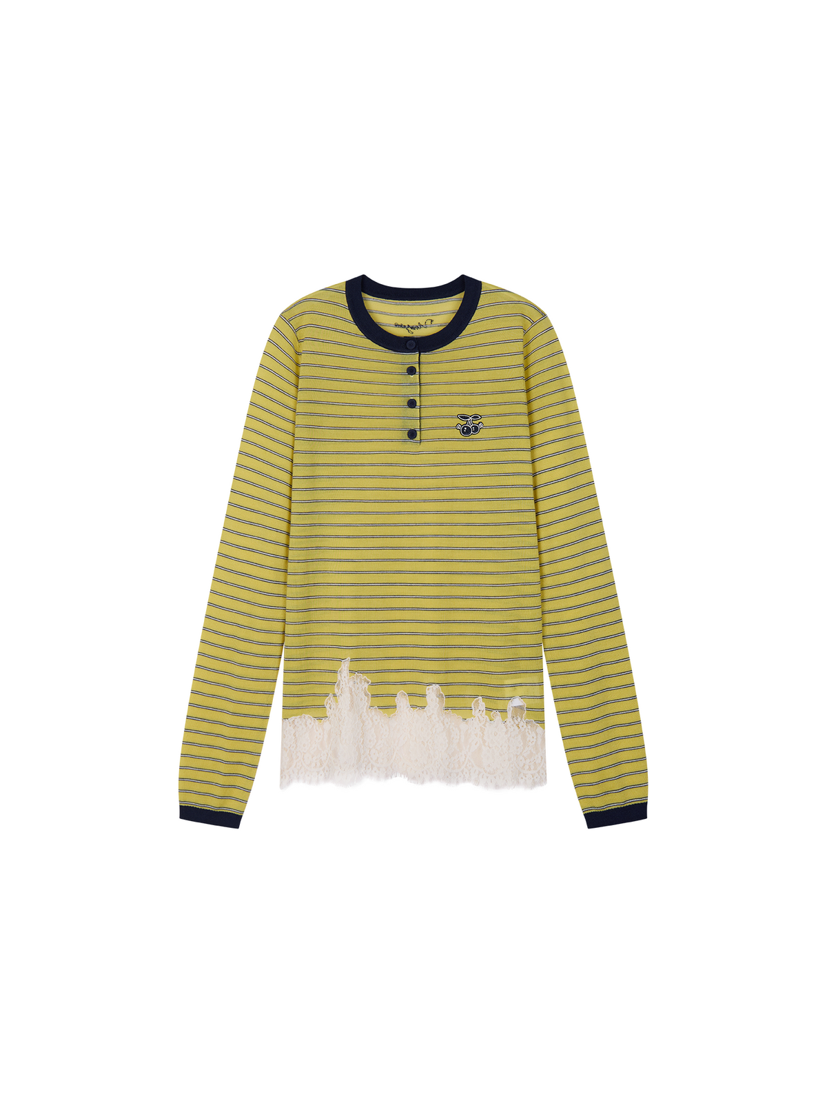 Sporty Cherry Lace-Embroidered Henley Sweatshirt