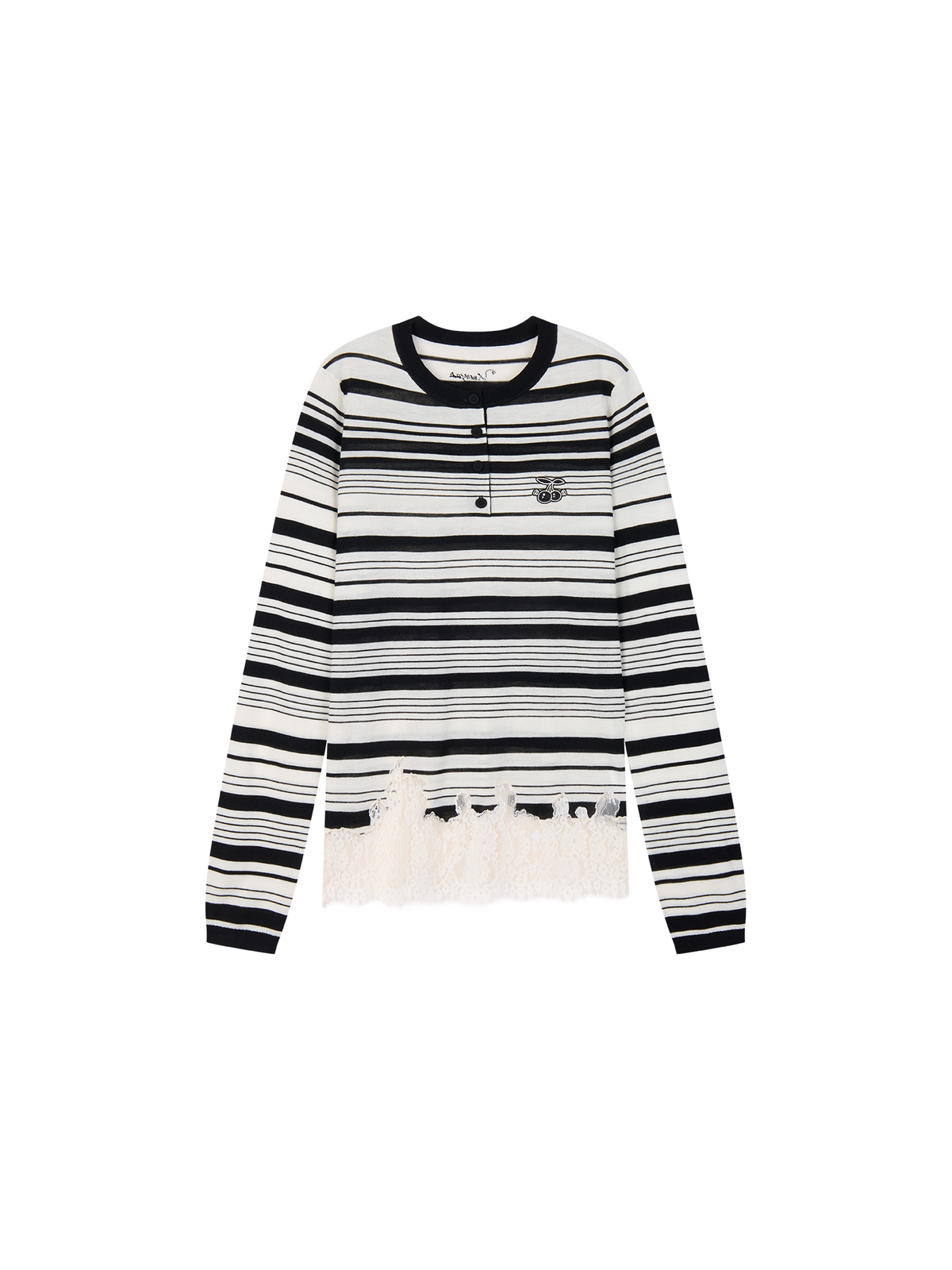 Sporty Cherry Lace Embroidered Henley Sweatshirt