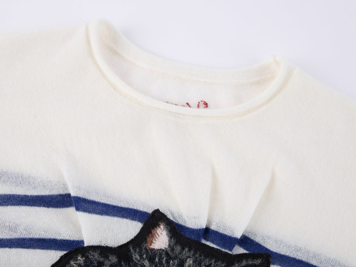 Fun Black Cat Striped Sweater
