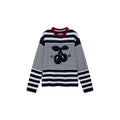 Sporty Cherry Faux-Layered Striped Knit Sweatshirt