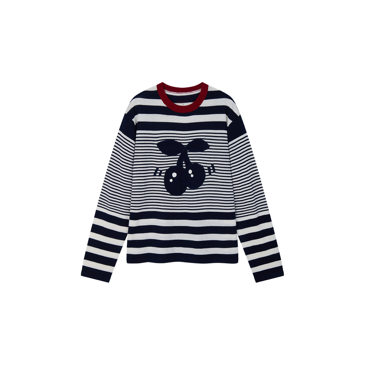 Sporty Cherry Faux-Layered Striped Knit Sweatshirt