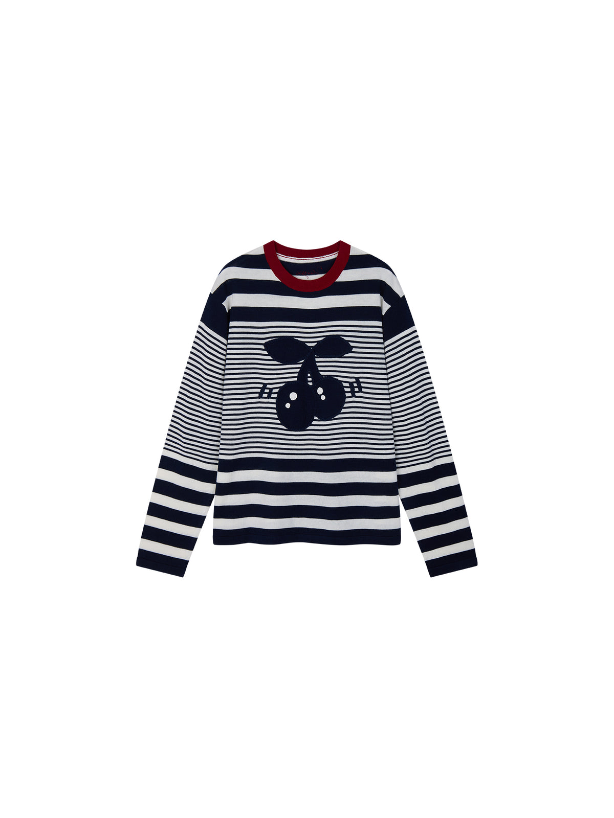 Sporty Cherry Faux-Layered Striped Knit Sweatshirt