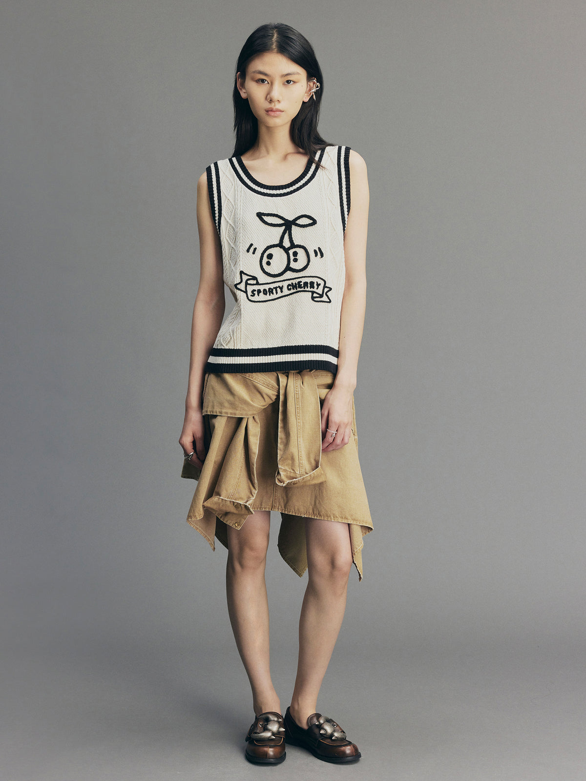 Sporty Cherry Cable-Knit Vest